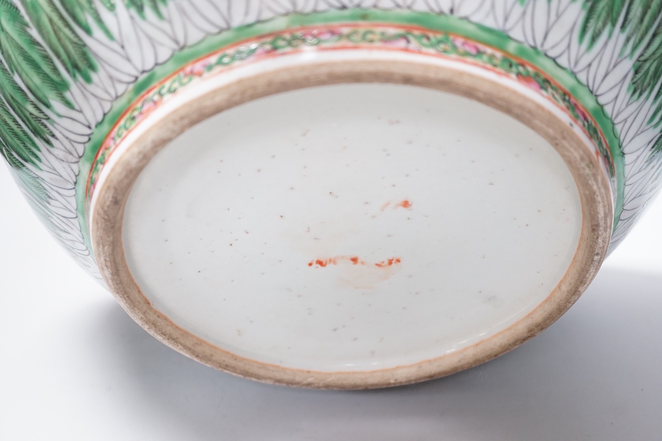 A large Chinese Canton famille rose ‘cabbage’ punch bowl, early 20th century, 37cm diameter